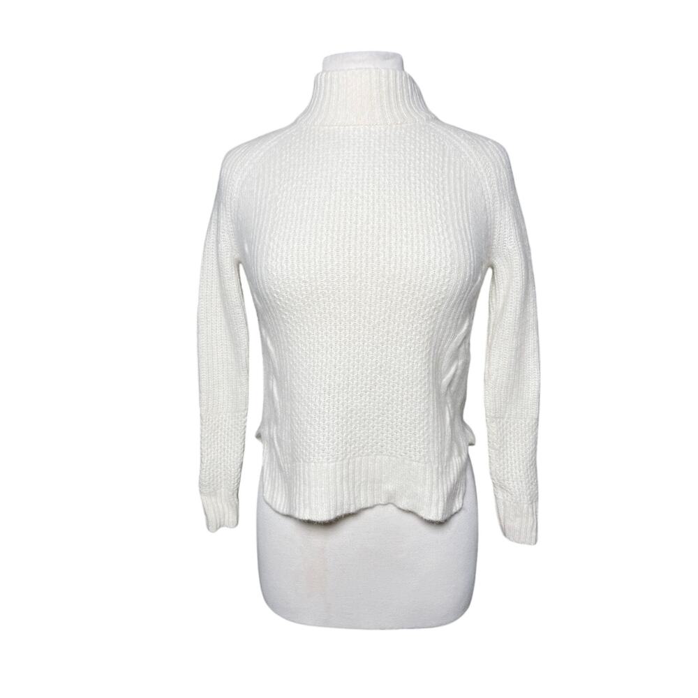 GRIFFIN Cashmere Women’s Cream Cableknit Mock Neck Pullover Sweater